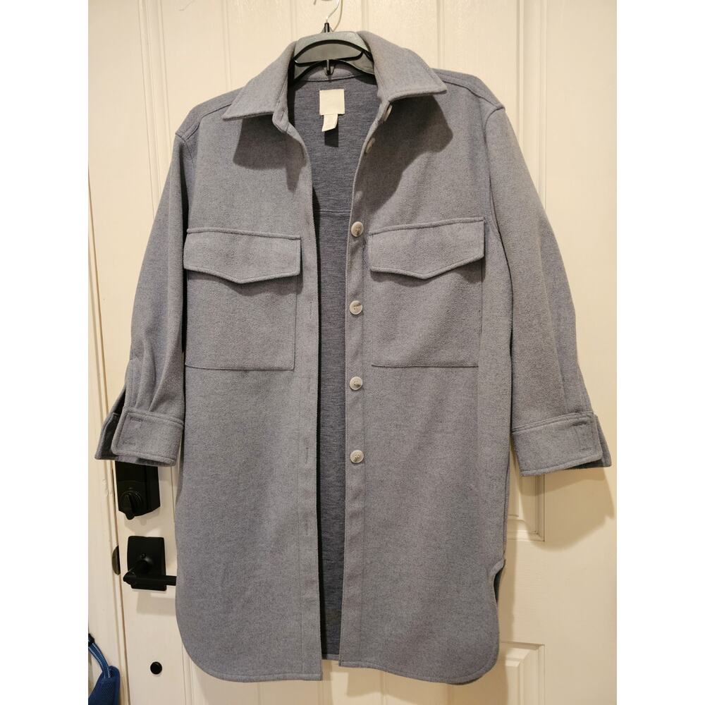 H&M Women’s Jersey Shirt Jacket Shacket in Light Gray Sz Small